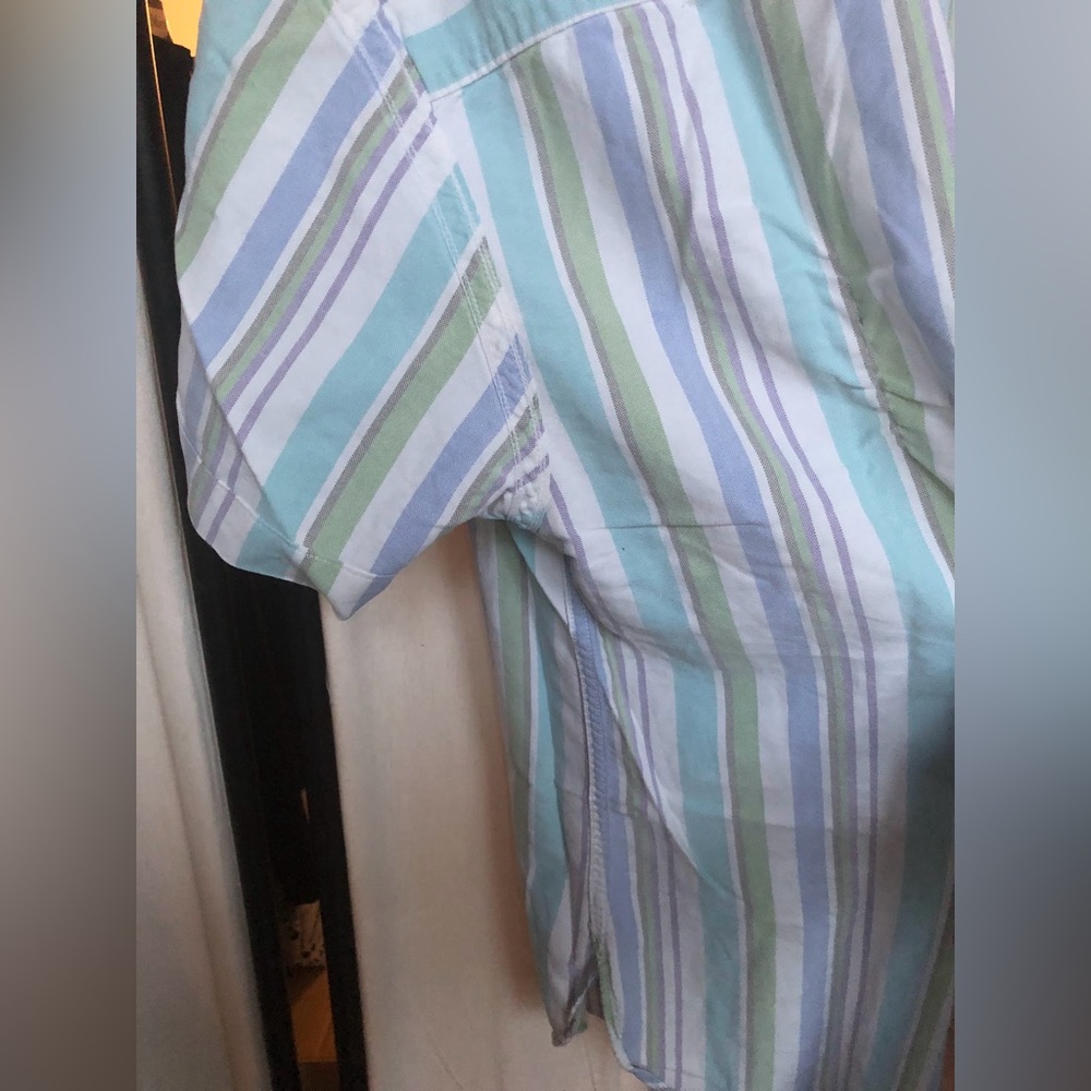 LL Bean Striped Colorful Summer Pastel Striped Shirt Short Sleeve - Picture 4 of 10